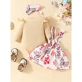 thumbnail image 4 of Suealasg Infant Baby Girl 2024 New Year Outfits Letter Print Long Sleeve Romper +Flower Print Suspender Skirt +Bow Headband Newborn Girls 2PCS Spring Fall Clothing, 4 of 9