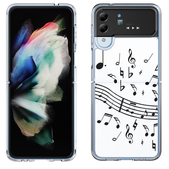 Shockproof Bumper Phone Case for Samsung Galaxy Z Flip 4 5G, by OneToughShield  - Music Notes / White