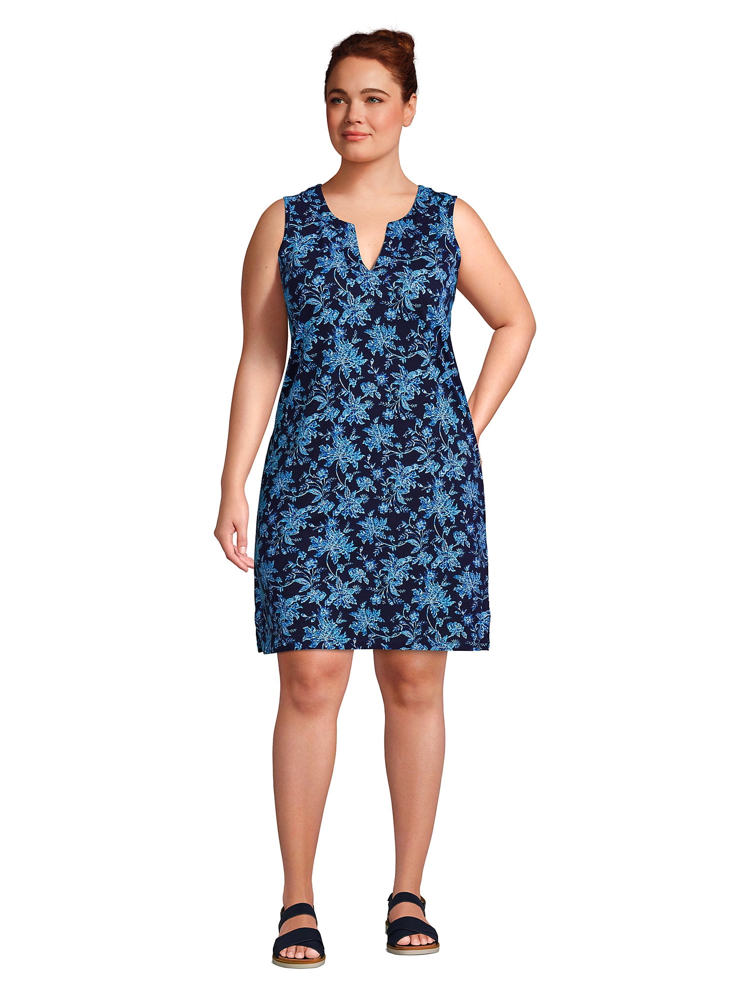 Lands' End Women's Plus Size Cotton Jersey Sleeveless Swim Coverup