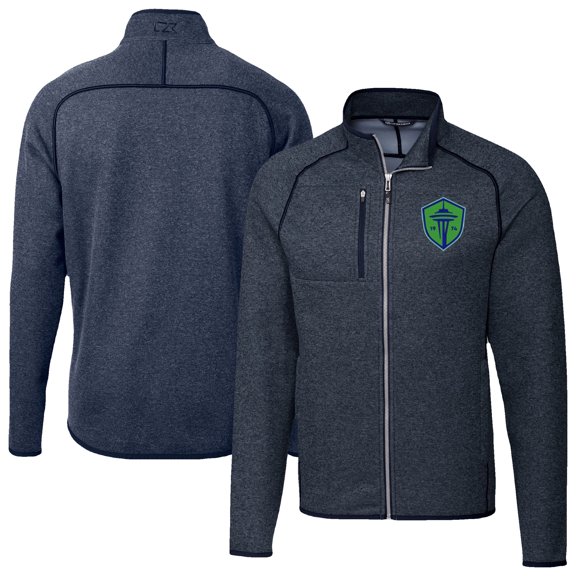 Men's-Cutter & Buck  Heather Navy Seattle Sounders FC Mainsail Sweater-Knit Full-Zip Jacket
