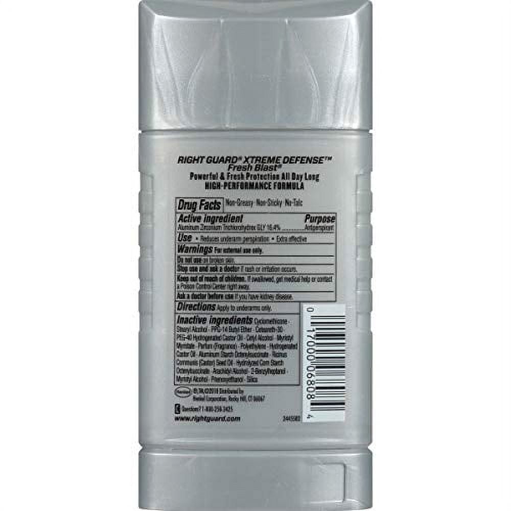 Right Guard Xtreme Defense Antiperspirant Deodorant Invisible Solid Stick, Fresh Blast, 2.6 Ounce (4 Count)