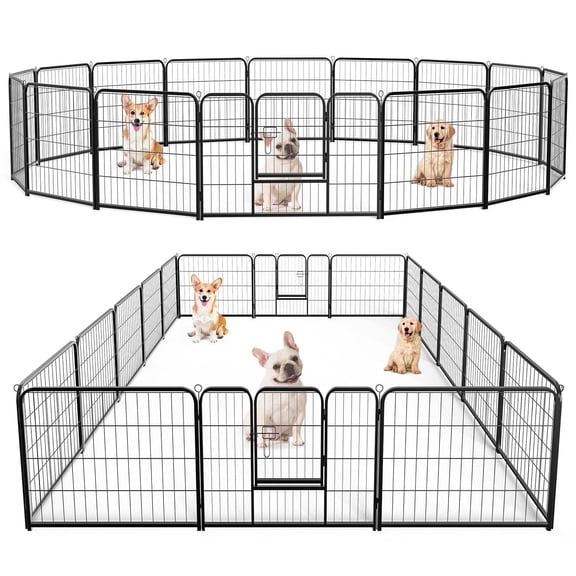 edx Dog Playpen, 16 Panels 24" Heavy Duty Metal Foldable Pet Fence with Doors Indoor Outdoor