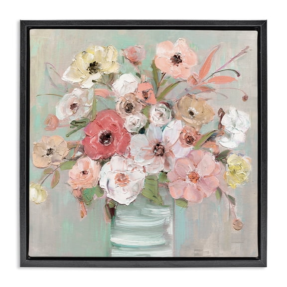 Stupell Industries Pastel Flower Forms Vase Black Framed Floater Canvas Wall Art, design by Sally Swatland