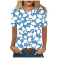 thumbnail image 1 of Pompotops Mode Femmes Manches Courtes Rétro Col Rond Imprimé Tops en Vrac Blouse Manches Trois Quarts, 1 of 6