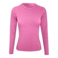 thumbnail image 3 of Women's Long Sleeve Stretch Crewneck Ribbed T Shirt Fitted, Casual, and Basic Can be Paired with Various Bottoms, Suitable for All Seasons, Made of Polyester, Multiple Sizes, 3 of 3