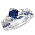 thumbnail image 4 of His and Hers 3 Piece Trio Sterling Silver Blue Titanium Wedding Band Engagement Ring Set 12/6, 4 of 9
