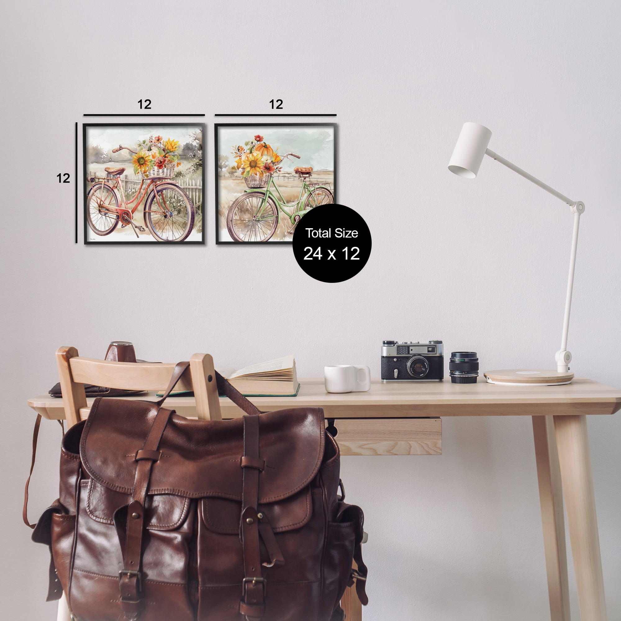 Stupell Industries Rustic Autumnal Bicycles Transportation Painting Black Framed Art Prints Wall Art, 12 x 12, Set of 2