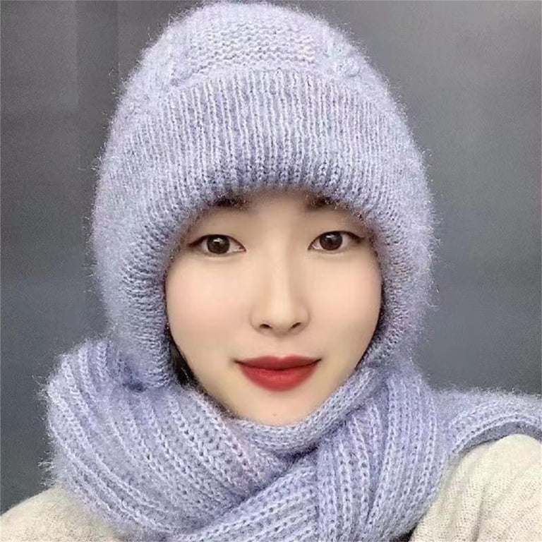 Ljudmp Fuzzy Knit Hooded Scarf For Women 2-in-1 Integrated  display picture 1