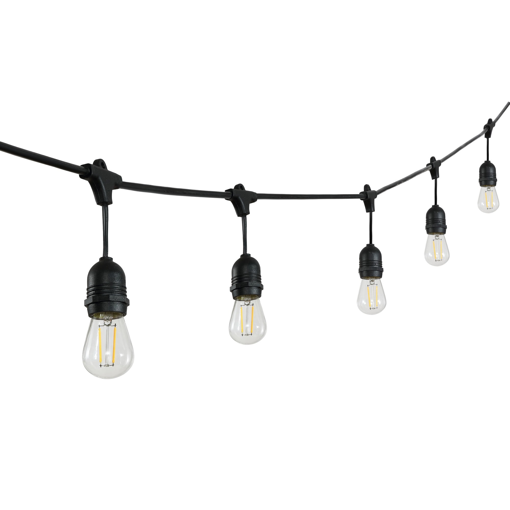 JONATHAN Y 15-Light Indoor/Outdoor 48 ft. Rustic Industrial LED S14 Edison Bulb String Lights, Black