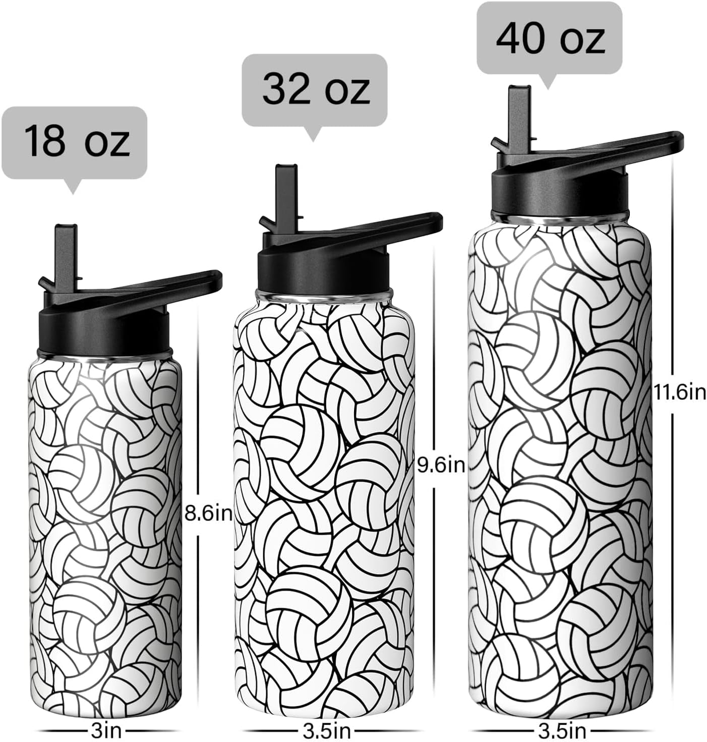 40oz Insulated Volleyball Water Bottle | Sports Water Bottle for Volleyball Players, Coaches, Fans | Gifts for Men, Women, Boys, Girls