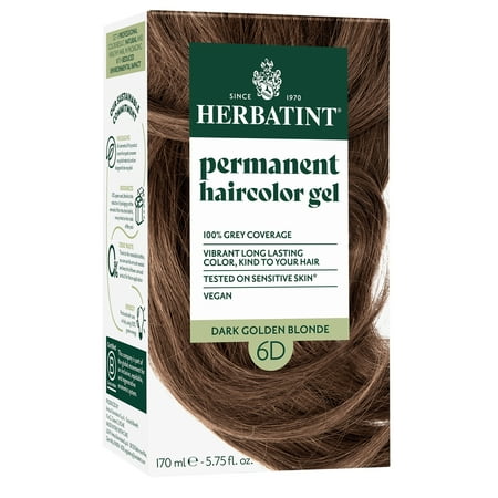 Herbatint Permanent Hair Dye For Women, 6D Dark Golden Blonde, Alcohol Free, Vegan, 100% Grey Coverage - 5.75 fl oz