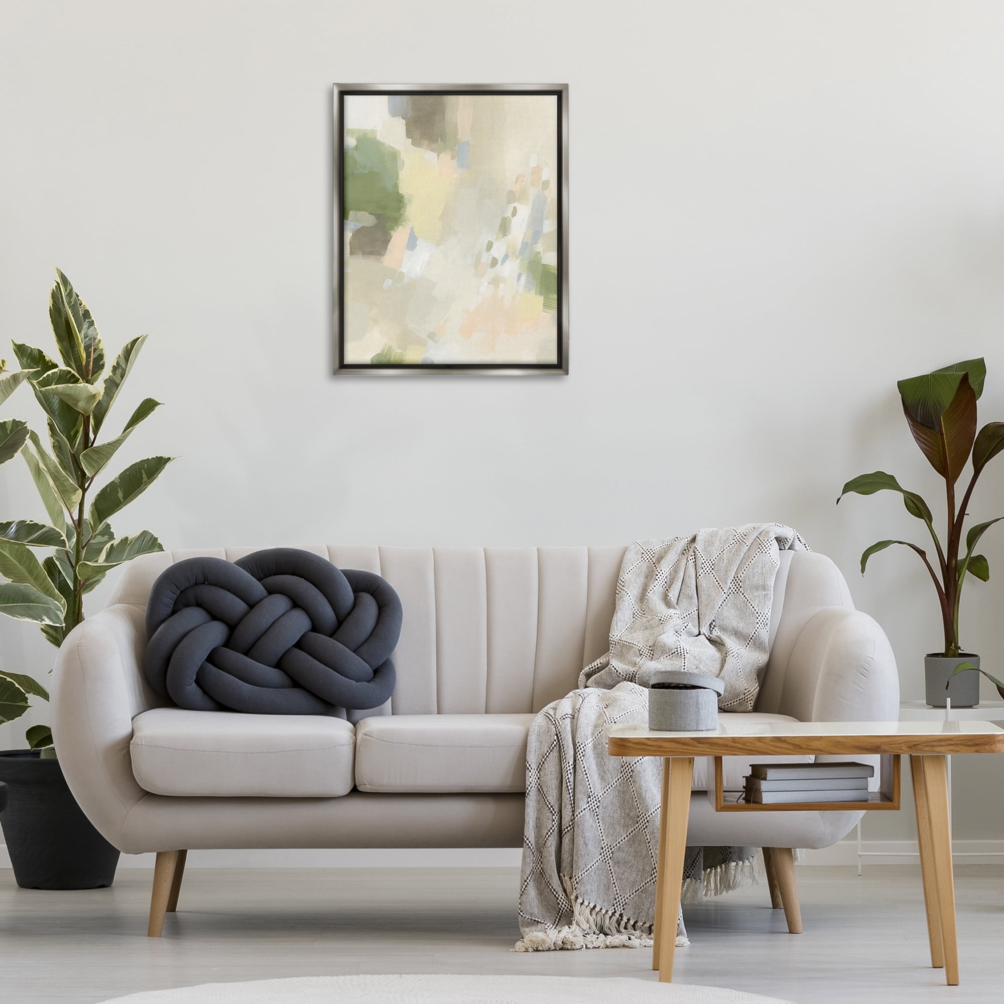 Stupell Industries Muted Abstract with Speckles Abstract Painting Gray Floater Framed Canvas Art Print Wall Art, 25 x 31