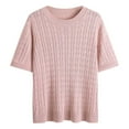 thumbnail image 2 of Pullover Sweaters for Women 2025 Short Sleeve Crewneck Lightweight Cable Knit Sweater Tops Fall Outfits, 2 of 8