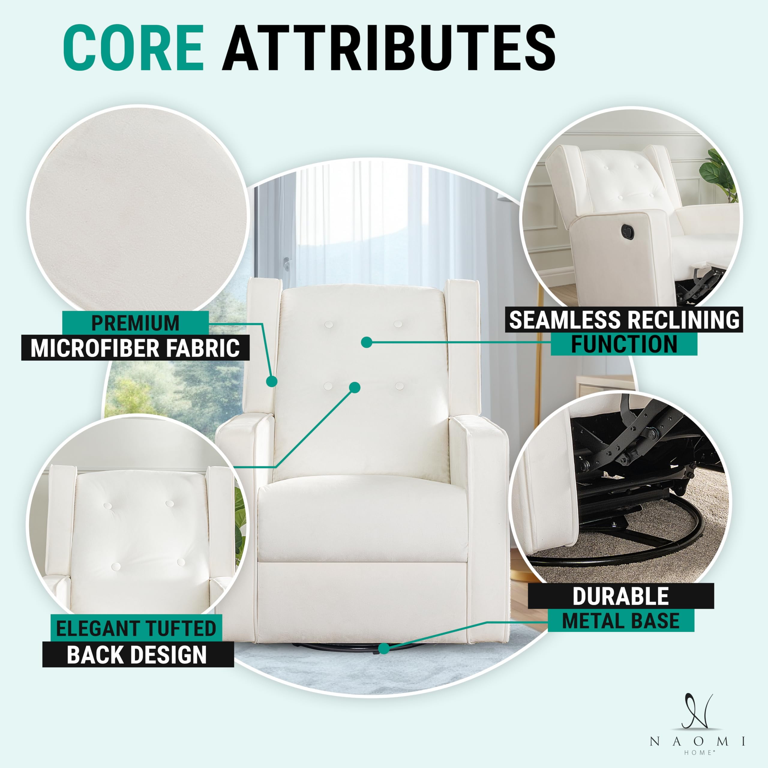 Relax and Bond with Your Baby in Style – Odelia 360° Swivel Glider Rocker Recliner for Nursery and Maternity | Plush Cushions, Gentle Rocking Motion, Soft Microfiber Upholstery - Bright White