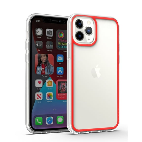 For Apple iPhone 13 Pro (6.1") Ultra Slim Fit Transparent Colored Frame Bumper Hard PC Back Rubber TPU Hybrid Rugged Cover ,Xpm Phone Case [Clear/Red]