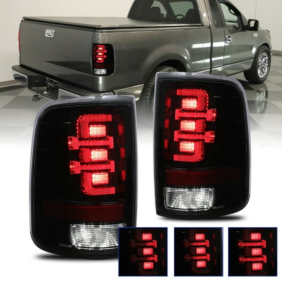LED Tail Lights For 2004-2008 Ford F-150 Styleside Model w/LED Sequential Turn Signal-Black Housing/Clear Lens