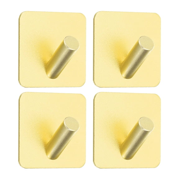 Adhesive Towel Hooks, 4 Pack Aluminum Sturdy Drill-Free Stick On Wall Hooks for Bathroom Kitchen, Gold