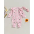 thumbnail image 3 of Infant Girl Rompers Daisy Print Buttons Long Sleeve Jumpsuits with Headband, 3 of 7
