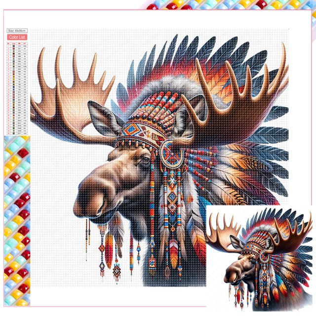 (ZQA2074) Resina Diamante Cuadrado La Serie Animal Alce Indio Diamante 30*30 CM Tamaño Lienzo 35*35 CM