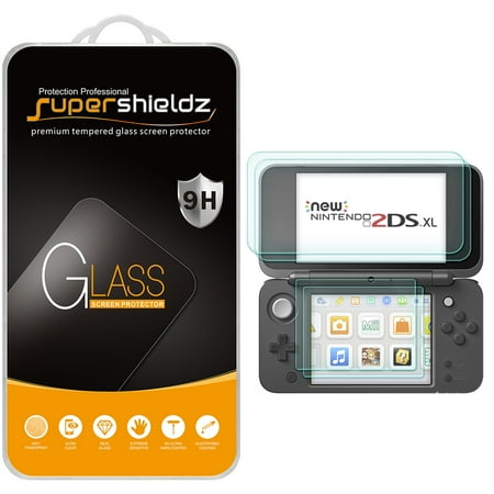 [2-Pack] Supershieldz for Nintendo 2DS XL Screen Protector (2x Top Tempered Glass + 2x Bottom PET), Anti-Scratch, Anti-Fingerprint, Bubble
