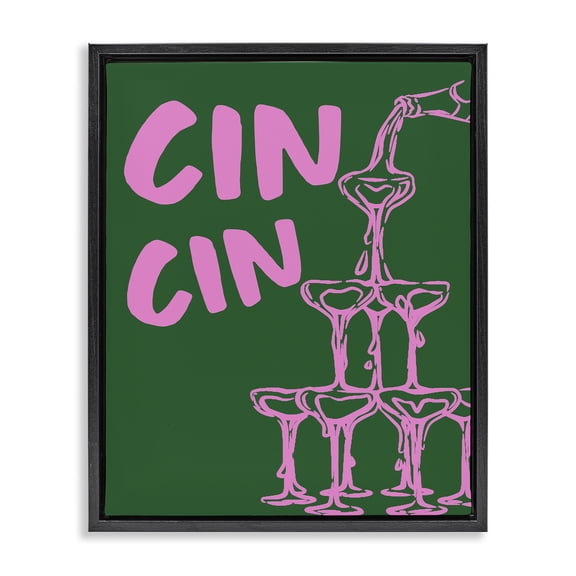 Stupell Industries Art Deco Green & Pink Cin Cin Black Floating Frame Canvas Art, 17 x 21, by House of Lulu