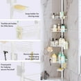 thumbnail image 3 of Shower Caddy Tension Pole - 4-Tier Corner Shower Organizer Tension Rod with Soap Holder, Toothbrush Holder & 4 Hooks, Adjustable Stainless Steel Bathroom Organizer 27.6 to 108.3 inch, White, 3 of 16