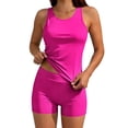 thumbnail image 6 of Miluxas Women's Tankini Swimsuit Two Piece Sets Round Neck Tank Tops with Padded Bra Matching Boy Shorts Athletic Training Swimwear Hot Pink, 6 of 9