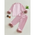 thumbnail image 3 of Binshrliy 2Pcs Toddler Baby Girl Satin Pajamas Set Long Sleeve Shirt and Pants 12M 18M 24M 3T 4T 5T Kids Fall Sleepwear Loungewear, 3 of 6