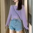 thumbnail image 2 of Women's Sheer Mesh Sun Protection Top Shirts Blouses Long Sleeve Loose Fit Casual Daily Wear Vacation Beach Travel Fashion Essential Gift for Women | HAODEJW,Purple M, 2 of 7