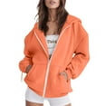 thumbnail image 2 of Womens Hoodies For Women Fall Jacket Oversized Pocket Sweatshirt Casual Drawstring Zipper Track Jacket Solid Color Long Sleeve Hooded Top S Sweatshirt For Women, 2 of 5