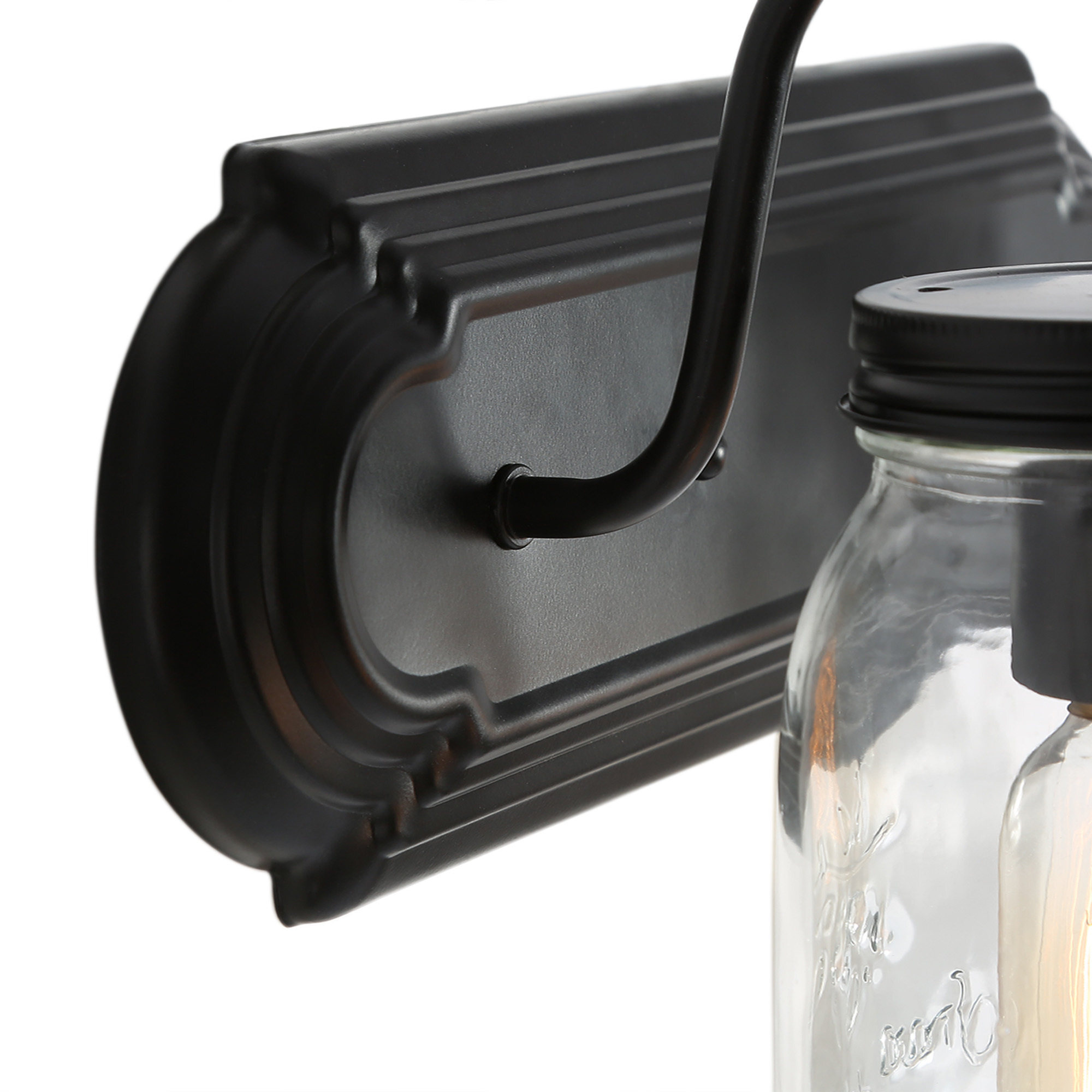 LNC 2-Light Black Geometric Clear Mason Jar Glass Modern Bathroom Vanity Lighting Fixutre