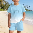 thumbnail image 4 of OOOUM Girls Summer 2 Piece Short Set Silky Soft Tee & Shorts With Heart Print Cute Casual Graphic Clothing For Kids Sky Blue 5-6 Years, 4 of 5