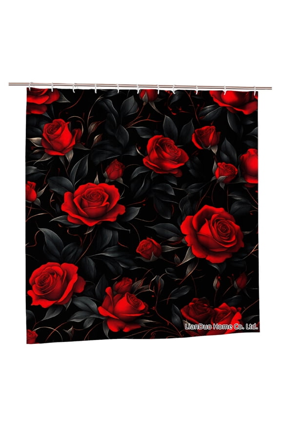 Red Roses On Black Polyester Shower Curtain For Home Bathroom Bath Tub Decoration 72x72