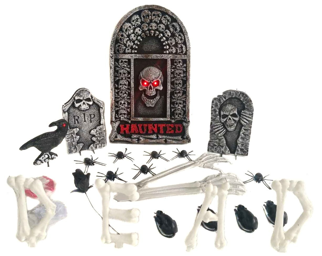 Way To Celebrate Light Up Haunted Tombstone Set, 24 pieces - Walmart.com
