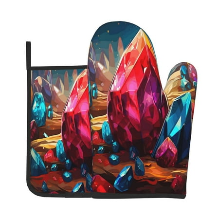 

Lukts Colorful Stone World Print Kitchen Heat-Resistant Gloves and Spacers 2pcs Set Suitable for Baking and Cooking