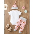 thumbnail image 4 of Inevnen My First Easter Outfit Infant Baby Boy Girl Short Sleeve Letter Romper Bunny Pants with Hat, 4 of 9