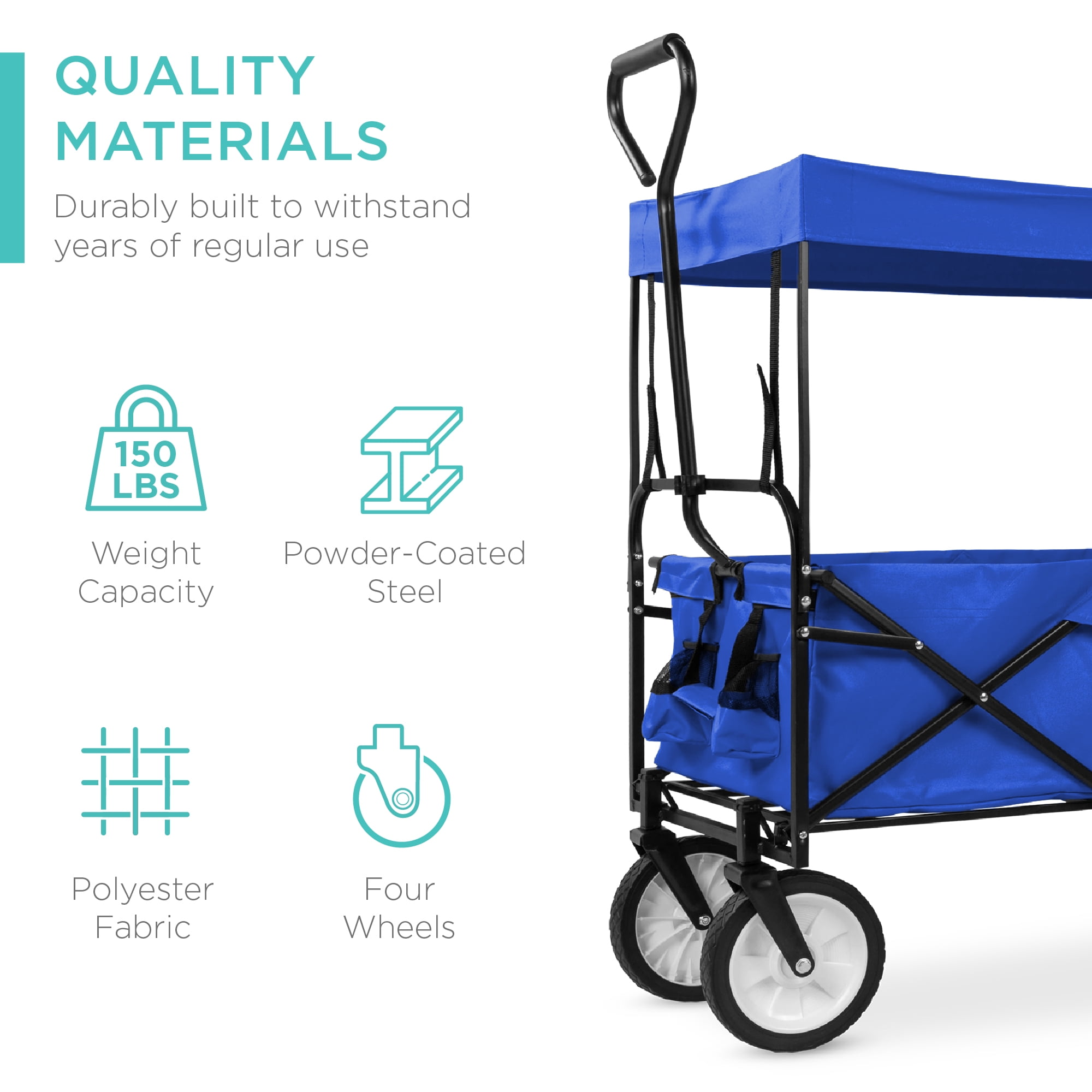 Blue Cup Holders Best Choice Products Folding Utility Cargo Wagon Cart w/Removable Canopy 