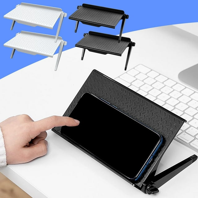 Rack de monitores de ordenador perforadores | Organizador de almacenamiento ajustable de 360° para routers Cajas de TV Accesorios | Soporte de escritorio de plástico ABS | Encaja en pantallas de