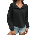 thumbnail image 2 of Spring Fall Long Sleeve Women Solid Ribbed Henley Casual Crop Sweatshirt, 2 of 6