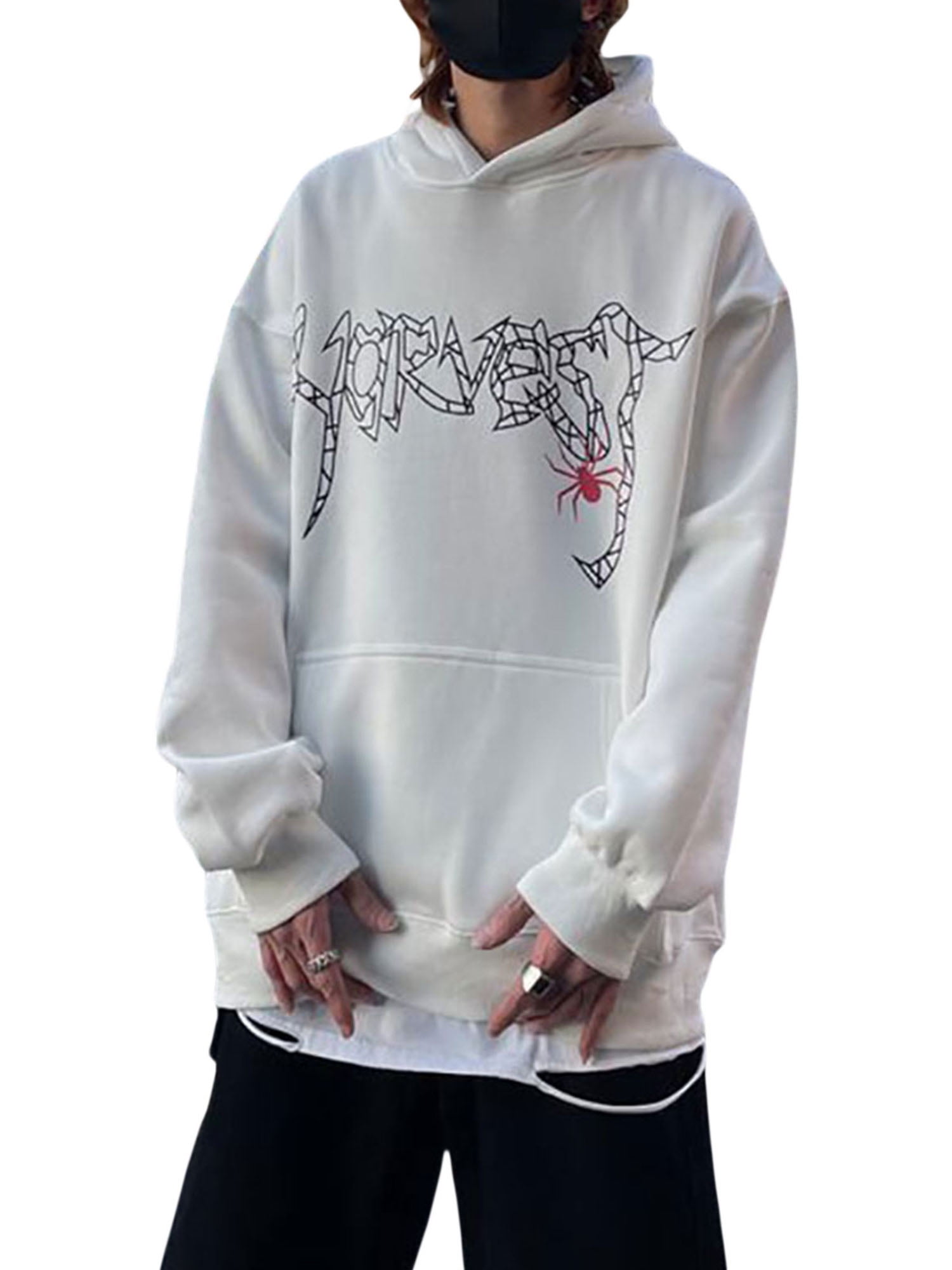 Licupiee Womens Oversized Zip-Up Hoodie Couple Matching Sweatshirt Halloween Spider Net Hoodies Gothic Harajuku Y2k Streetwear, Women's, Size: Medium,