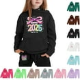 thumbnail image 3 of lnmuld Winter Outfits 2 Piece 2025 Year Print Girls Long Sleeve Letter Graphic Hooded Sweater and Pants Outfit Set for Big Kids Solid Color Size:6-7 Years, 3 of 4