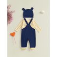 thumbnail image 5 of Neborn Baby Girl Spring Fall Outfit Striped Long Sleeve Romper Giraffe Embroidery Overall Pants Hat 0 3 6 9 12 18 Months Cute Clohtes Set, 5 of 8
