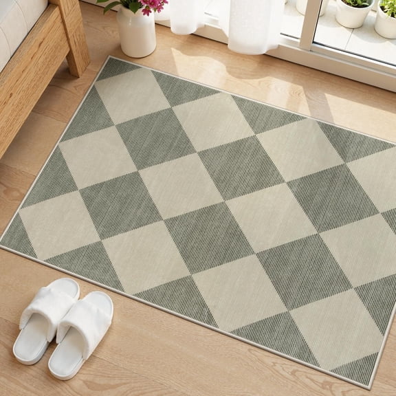 Lahome Decor 2'x3' Modern Washable Rugs for Bedroom, 2x3ft Non-Slip Door Mat Indoor Entrance, Farmhouse Checkered Rug,Soft Low Pile Carpet Throw Rugs for Entryway Laundry Bedroom,Green