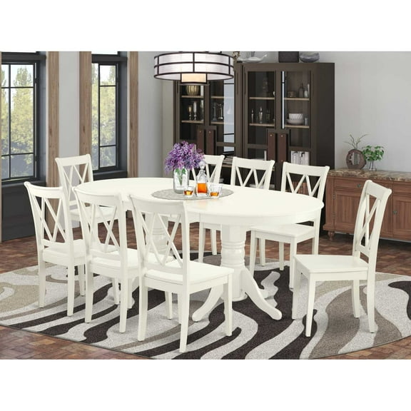 East West Furniture Dining Room Set Linen White, VACL9-LWH-W