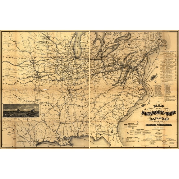 24"x36" Gallery Poster, 1878 Baltimore and Ohio Railroad Map