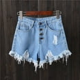 thumbnail image 2 of Women's Ripped Jeans Shorts High Waisted Stretchy Summer Solid Breasted Sexy Perforated A Wide Leg Denim Trendy Casual Shorts S-5XL, 2 of 4