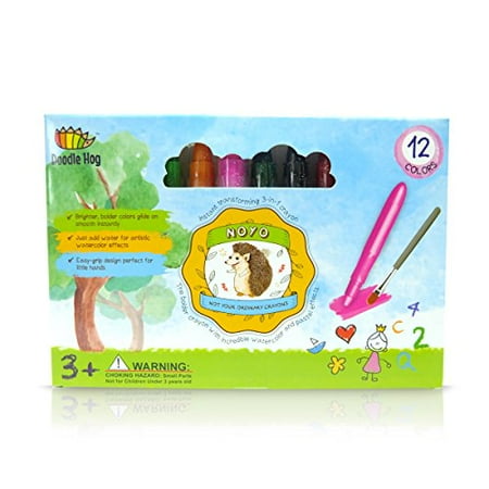 Watercolor Crayon - NOYO Crayons Set of 12 colors -Not your ordinary crayons, 3-1 extraordinary bolder crayons, pastel and watercolor effects
