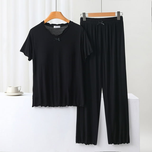Jusqu'à 30 % de Réduction, Blouse Femme Unie Décontractée Mode Col Rond Manches Courtes Ensembles de Vêtements de Nuit, Coton Doux, Vêtements de Maison Confortables, Vêtements de Nuit, Ensemble de Vêtements de Nuit Style Facile à Styler,Sopatenor