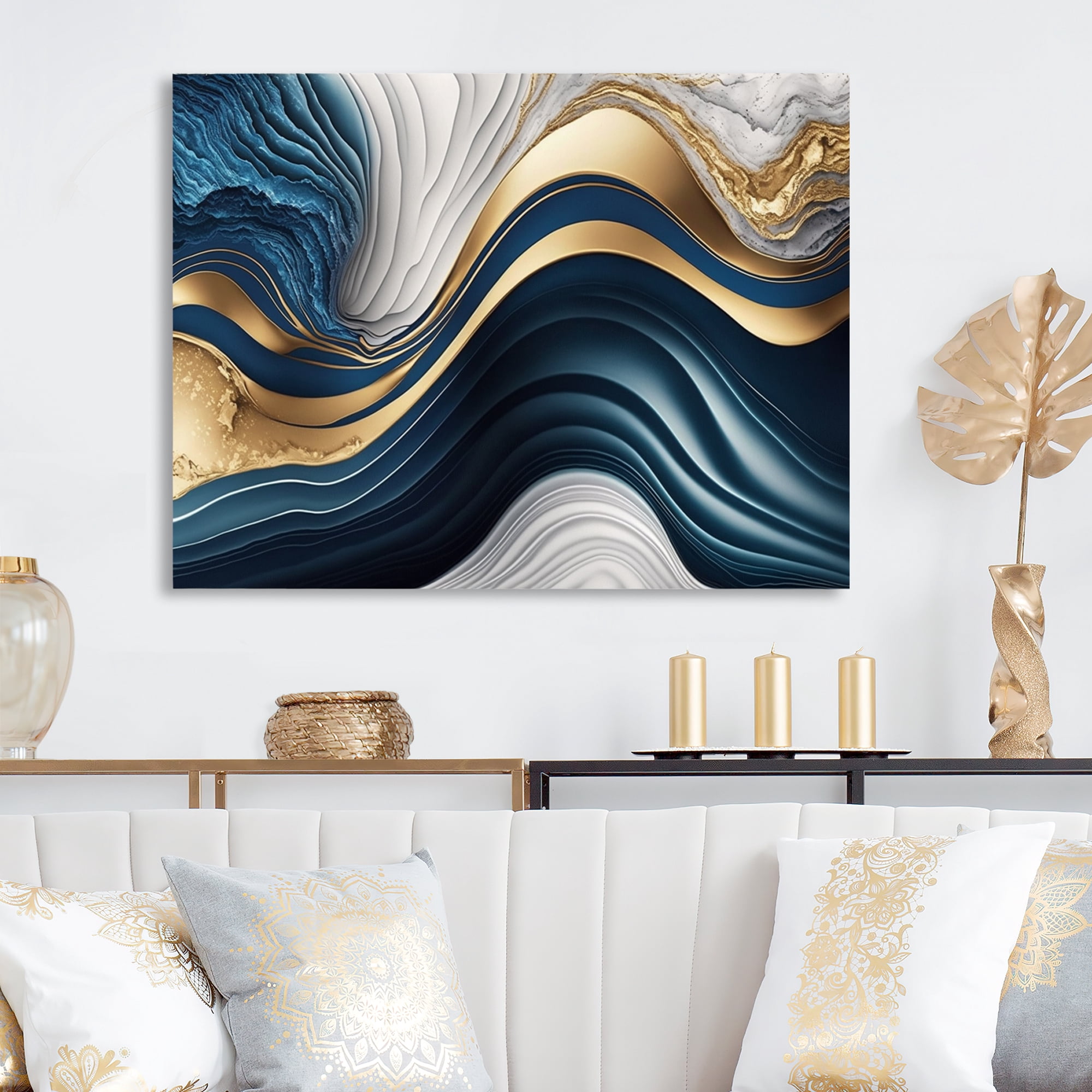 Designart Abstract Geode Waves Blue I Canvas Wall Art