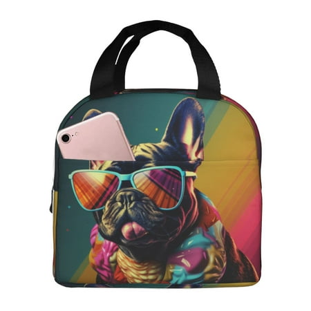 Insulated Lunch Bag for Women Men - Retro Bulldog Sunglasses Leakproof Cooler Lunch Box for Women Men  Lunch Tote Bags for Work School Picnic Travel